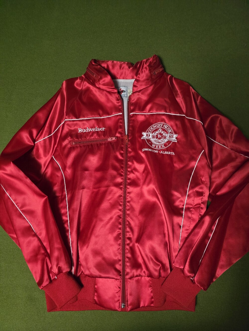 80's Budweiser Red Satin Jacket with White Trim